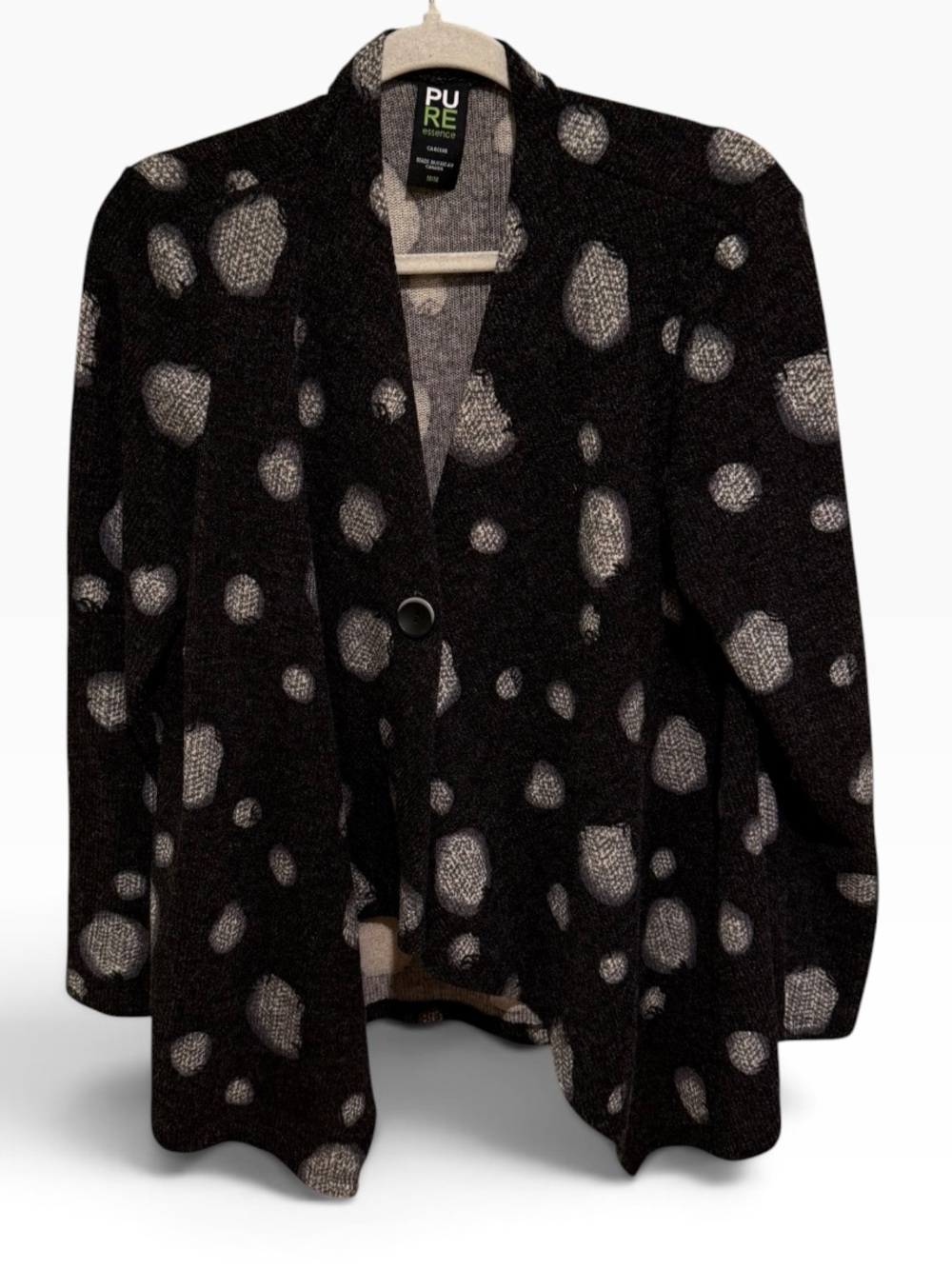 NWOT Pure Essence Black Spot-Print Open Knit Sweater - Size M